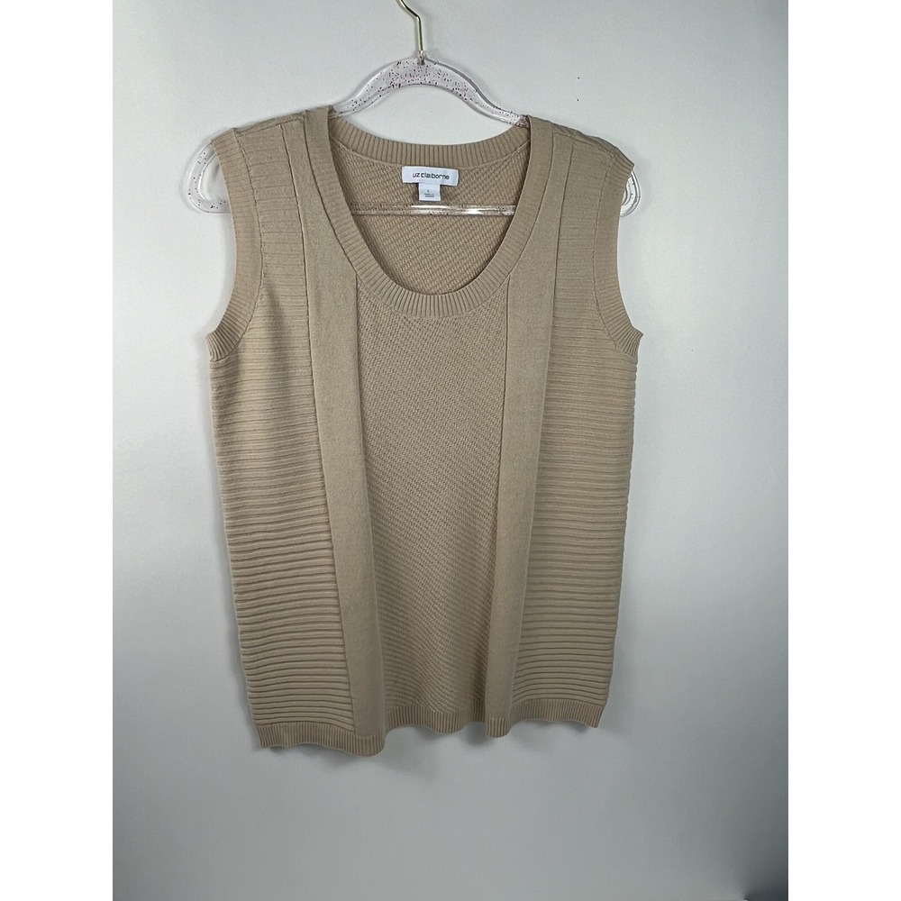 Liz‎ Claiborne Sweater Vest Women's Sz L Brown Sleeveless Scoop Neck Varied Knit